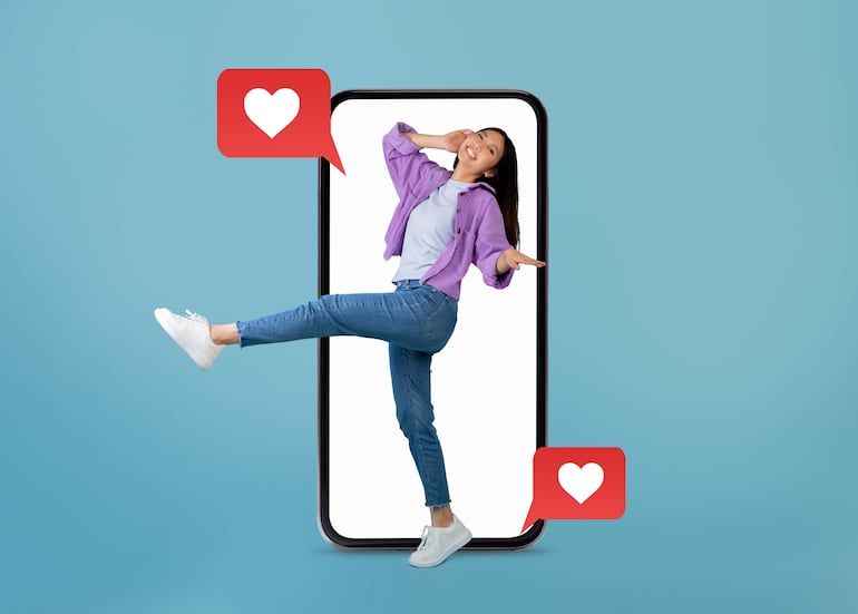 Concepto de apps de citas, likes, romance, smartphone.