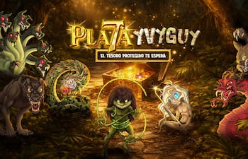 Personaje verde en primer plano, rodeado de criaturas míticas y un cofre del tesoro abierto en un bosque iluminado.