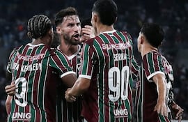 Festejo del gol del Fluminense, que se frenó con el empate con Coritiba, en la ciudad de Curitiba, capital del estado de Paraná.