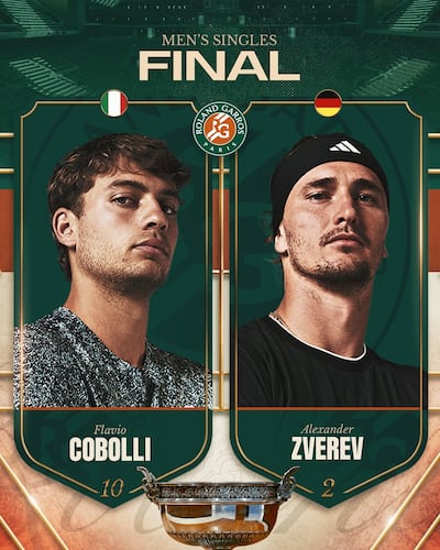 Flavio Cobolli y Alexander Zverev, finalistas de Roland Garros 2026.
