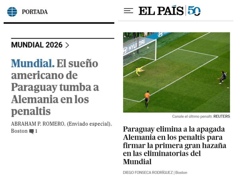 Medios internacionales se hicieron eco de la conquista guaraní ante Alemania. Los medios de España , como El País y Mundo reaccionaron al la victoria de Paraguay ante Alemania en el Mundial