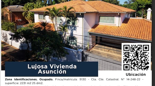 La Senabico subastará una lujosa vivienda ubicada en inmediaciones de Identificaciones en Asunción.