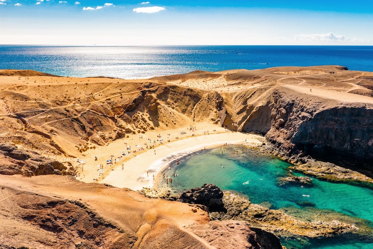 Playa de Playas de Papagayo, Lanzarote, Islas Canarias, España.