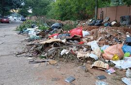 Vertedero irregular sobre la calle Ramiro Rodríguez Alcalá esquina Ybapurú, en el límite entre Asunción y Lambaré. (Archivo)