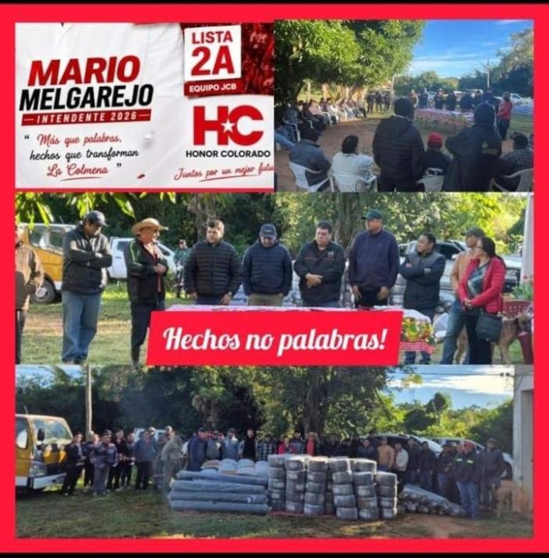 El precandidato a la intendencia de La Colmena por la Lista 2A de Honor Colorado, Mario Melgarejo, y precandidatos a la concejalía estarían politizando la entrega de semillas e insumos agrícolas del MAG.