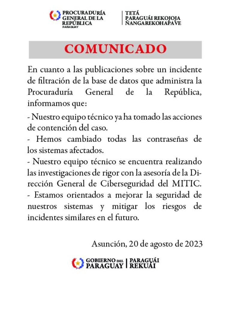 El comunicado de la Procuraduría.