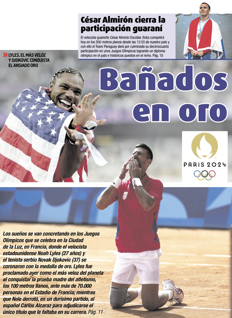 Contratapa de la edición impresa del Deportivo. Lunes 5 de agosto de 2024