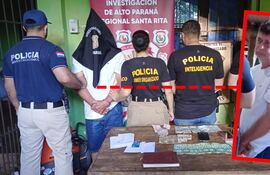 Bernardo Sánchez Fretes, custodiado por policías de Crimen Organizado, Investigaciones e Inteligencia, en el allanamiento en Yaguarón.