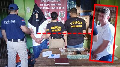 Bernardo Sánchez Fretes, custodiado por policías de Crimen Organizado, Investigaciones e Inteligencia, en el allanamiento en Yaguarón.