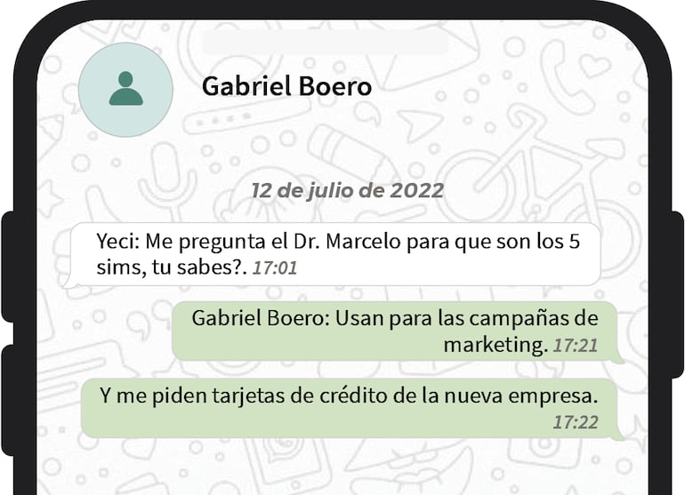 Mensaje que envió Yecika Bracho a su jefe, Gabriel Boero, ante la consulta del motivo de la compra de los chips.