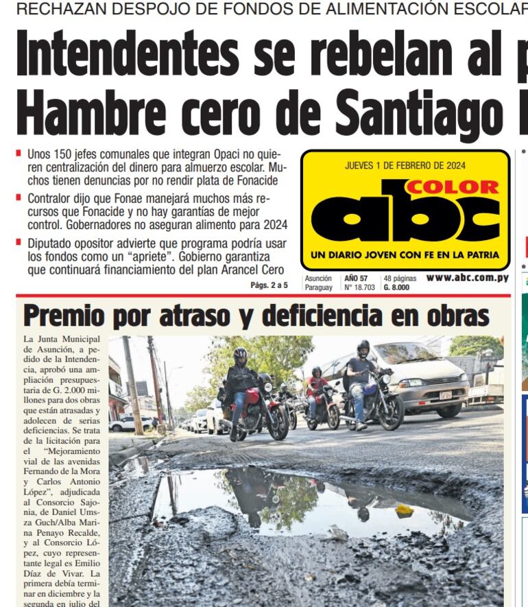 ABC denunció en febrero pasado la benevolencia del intendente de Asunción, "Nenecho" Rodríguez, y la Junta Municipal que premió a empresas pese a deficientes obras.