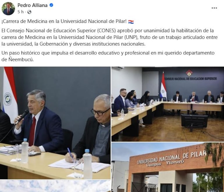 El vicepresidente de la República, Pedro Alliana, celebrando una nueva carrera de Medicina en la UNP.