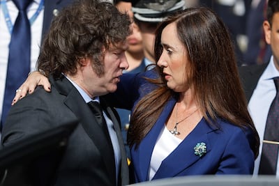 El presidente argentino Javier Milei y la vicepresidenta Victoria Villarruel en un acto recordatorio del 42° aniversario de la guerra de Las Malvinas