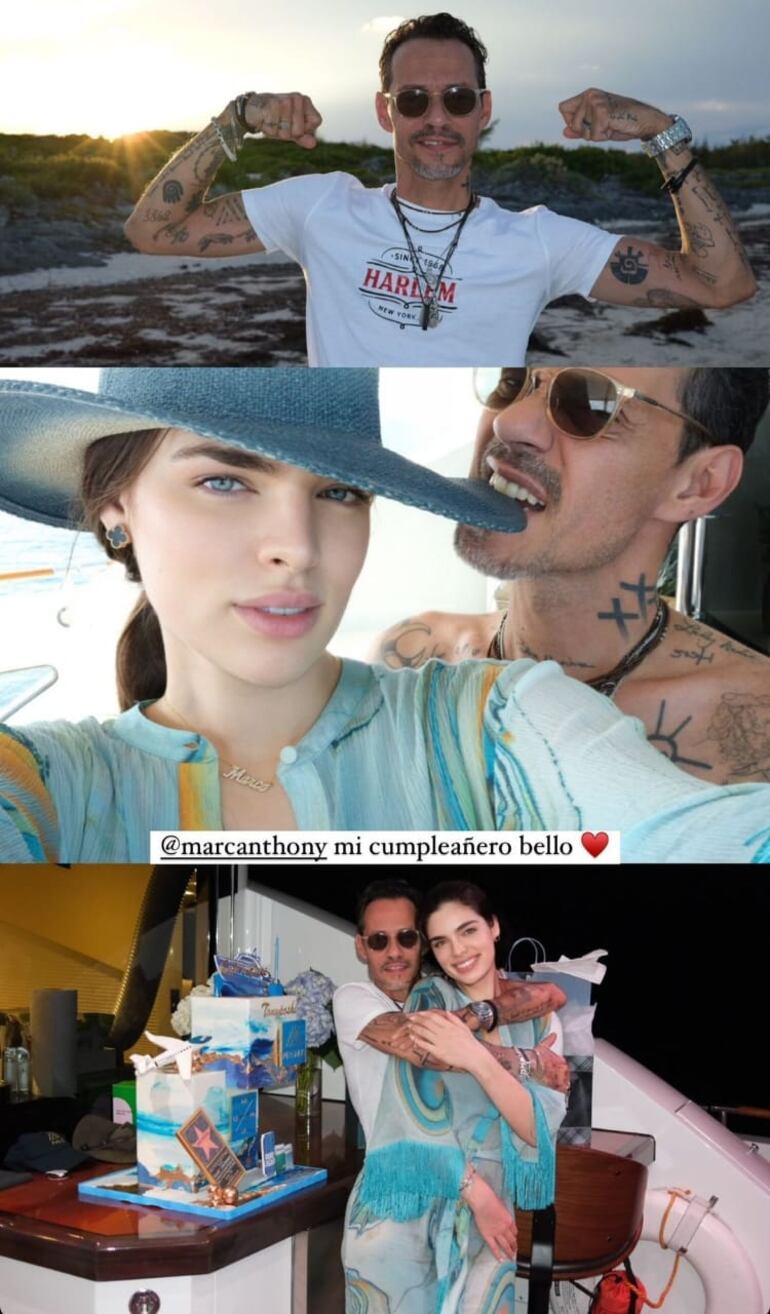 Nadia Ferreira compartió este collage fotográfico para felicitar a su esposo Marc Anthony. (Captura de la historia de Instagram de Nadia Ferreira)