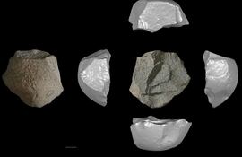 Uno de los núcleos de piedra de 146.000 años de antigüedad utilizados para fabricar herramientas de carnicería, hallado en Lingjing, China.