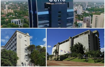 La torre de Ueno; el Edificio Facundo Insfrán de jubilaciones del IPS y la sede del BCP.