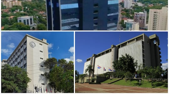 La torre de Ueno; el Edificio Facundo Insfrán de jubilaciones del IPS y la sede del BCP.