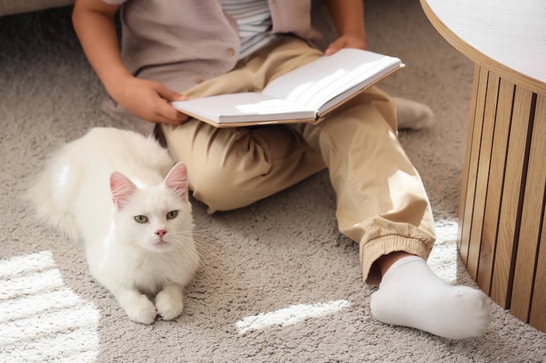 Hombre coon un gato.