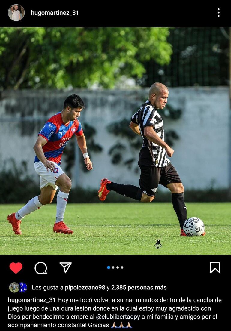 El posteo de Hugo Martínez en su cuenta de Instagram.