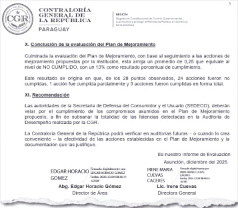 El Informe de Evaluación del Plan de Mejoramiento de la CGR revela negligencia institucional.
