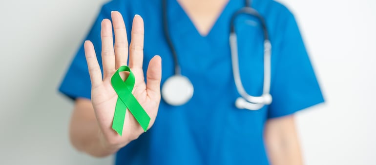 Lazo verde, símbolo del Día Mundial de la Salud Mental.