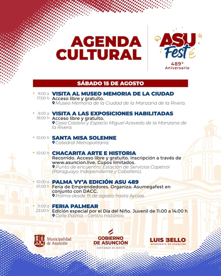 Agenda cultural por el aniversario 489° de la fundación de Asunción.