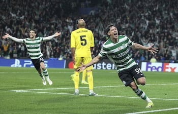 Rafael Nel, del Sporting CP, celebra el gol del 5-0 durante el partido de vuelta de los octavos de final de la UEFA Champions League entre el Sporting CP y el FK Bodo/Glimt, en Lisboa, Portugal.
