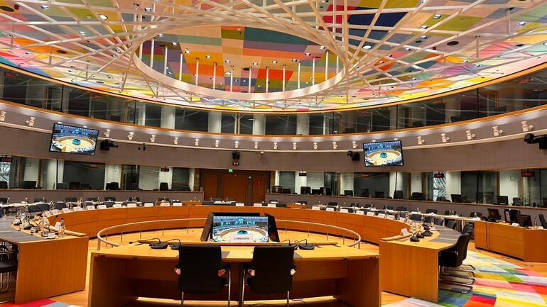 Interior de la sede de la Unión Europea, en Bruselas.