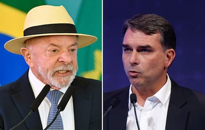 El presidente brasileño Luiz Inácio Lula da Silva (a la izquierda) y el senador Flávio Bolsonaro.