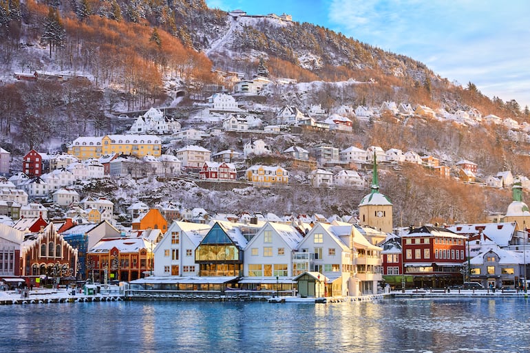 Distrito de Bryggen en Bergen, Noruega.