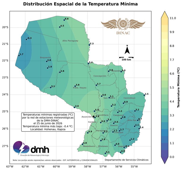 La temperatura más baja registrada hoy, jueves.