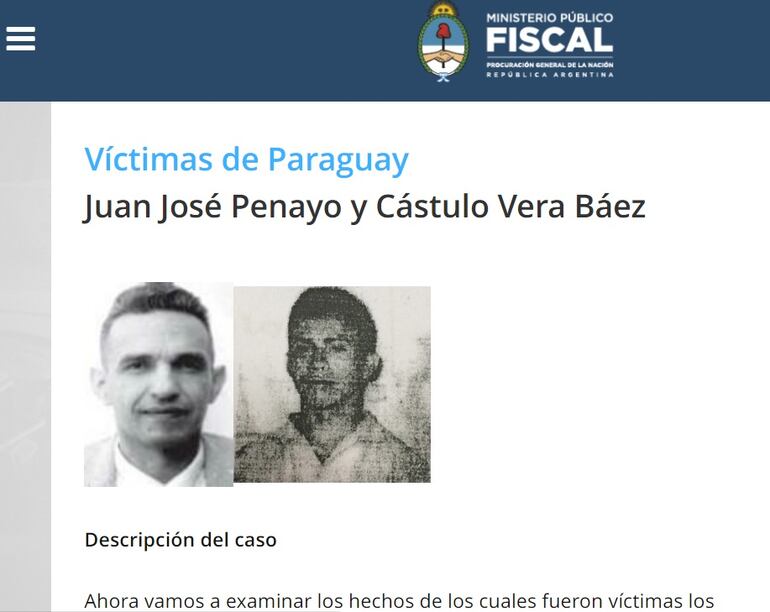Relato del caso de Juan José Penayo, víctima del Plan Cóndor y el estronismo, en la web del MInisterio Público Argentino.