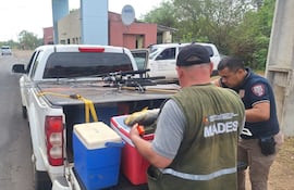 Funcionarios del MADES verifican que pescado capturado tenga la medida establecida por ley de pesca.