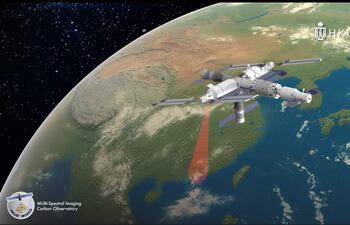 Recreación del funcionamiento del primer instrumento orbital del mundo diseñado para monitorizar en tiempo real las emisiones de dióxido de carbono y metano.