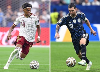 El delantero de Argentina Lionel Messi y el atacante de España Lamine Yamal, dos de los grandes protagonistas que tendrá el duelo entre España y Argentina, en la gran final de la Copa del Mundo 2026 en el New York/New Jersey Stadium en East Rutherford.