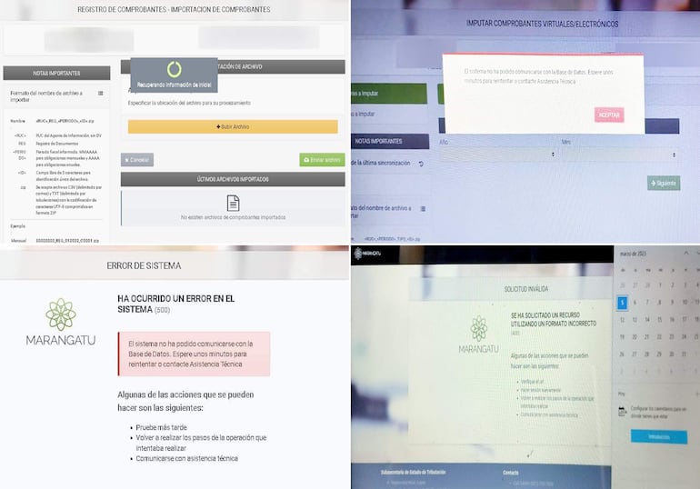 Capturas del Sistema Marangatu colapsado.