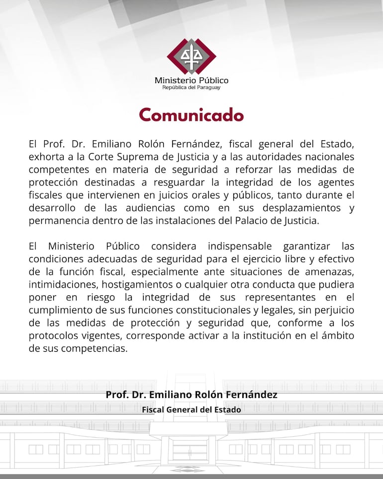 Comunicado del fiscal general del Estado.