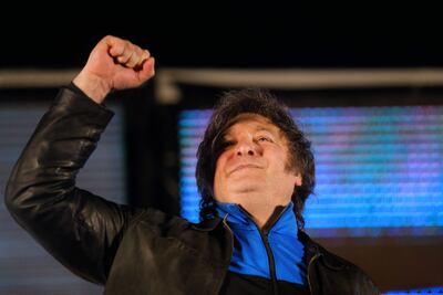 El candidato presidencial argentino Javier Milei durante el cierre de su campaña en Córdoba, el pasado jueves.