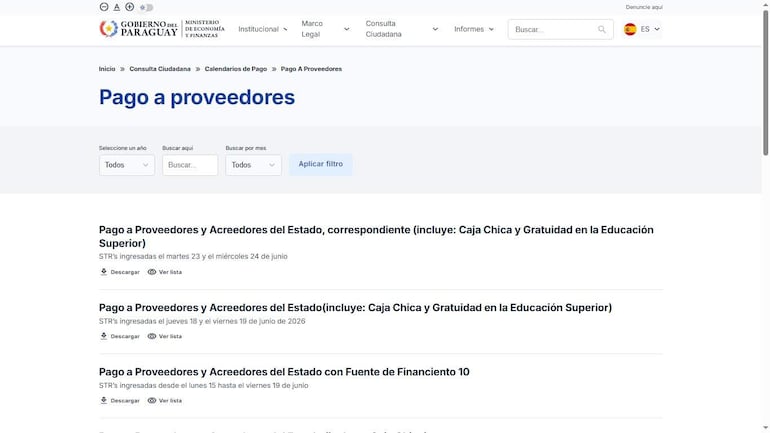 Documento con información sobre pagos a proveedores, con encabezados y secciones claramente visibles.