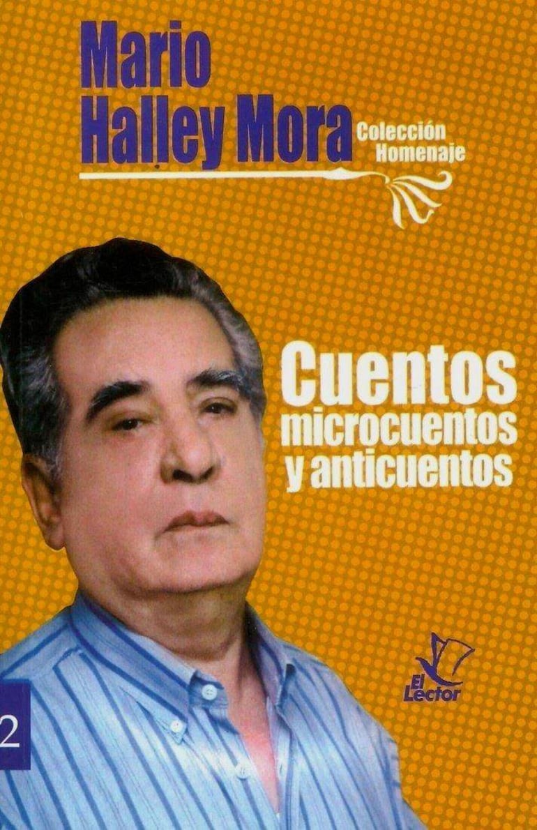 Póster de Mario Halley Mora en la presentación de su colección de cuentos, con diseño atractivo y colorido.