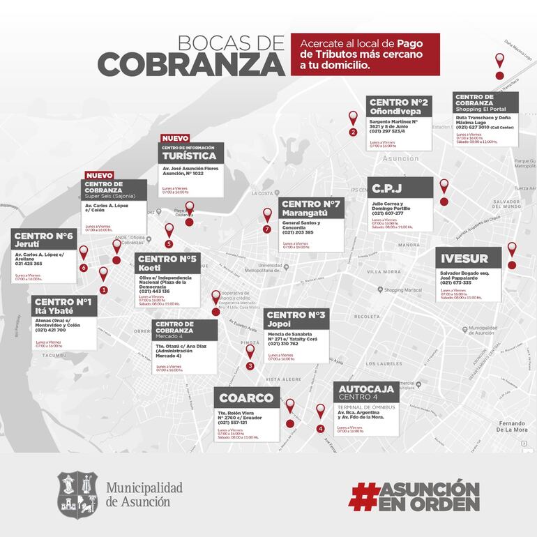 Este es el mapa de las bocas de cobranza en Asunción.