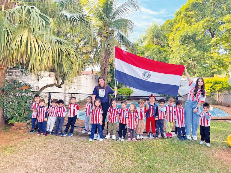 De izquierda a derecha: Thiago, Nico, Renzo, Valentino, Martín, Isabella, Julieta, Rafi, Franco, Juli, Thomás, Tiago, Alessandro, Alan, Francesco, Joaquín y las profes Paula y Mayra.