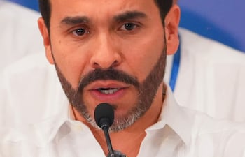 Colombia's President-elect Abelardo de la Espriella gives a speech during the Urban Security Summit joined by regional mayors in Barranquilla, Colombia on August 4, 2026. (Photo by Vanexa Romero / AFP)