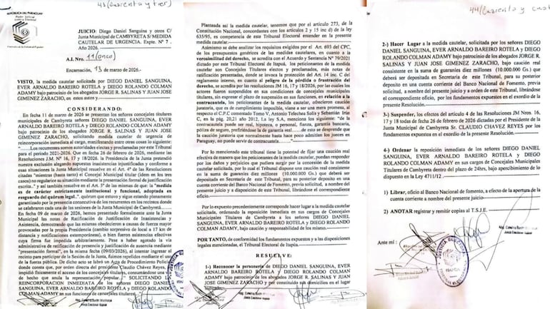 Tribunal electoral ordena reponer en cargo a ediles opositores expulsados en Cambyretá