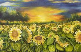 "Campo de girasoles", una obra de Marta Lía Caggiano, que formará parte de la "Expo Primavera" de Amigos del Arte.