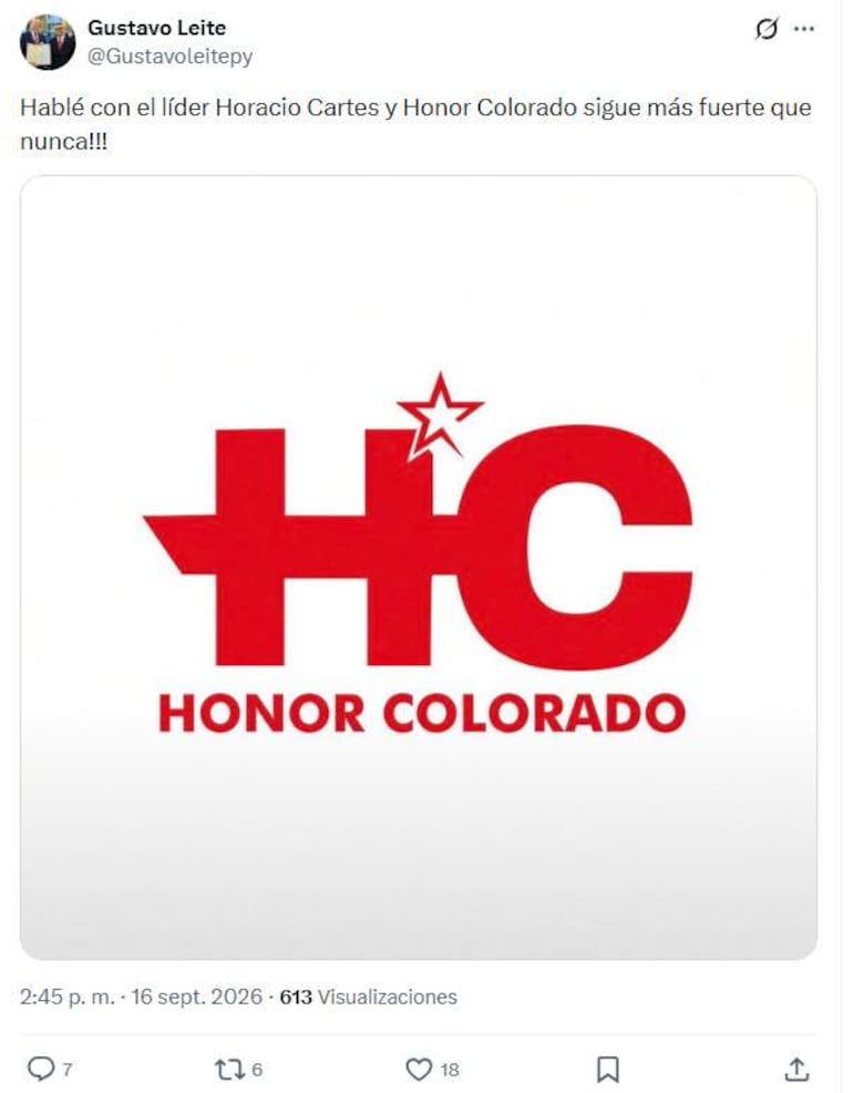 Logo de Honor Colorado en fondo blanco, con letras rojas y estrella, simbolizando la agrupación política en redes sociales.