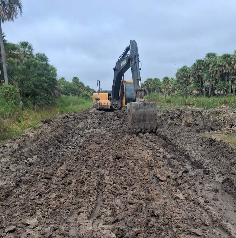 Excavadora en pleno trabajo de arreglo del camino