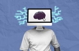 Collage digital, cerebro-computador, imagen ilustrativa.