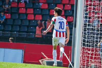 Eduardo Delmás, futbolista de la selección paraguaya Sub 20, celebra un gol en el partido frente a Venezuela por la fecha 2 del Grupo B del Fútbol masculino de los Juegos Odesur Santa Fe 2026 en el estadio Marcelo Bielsa, en Rosario, Argentina.