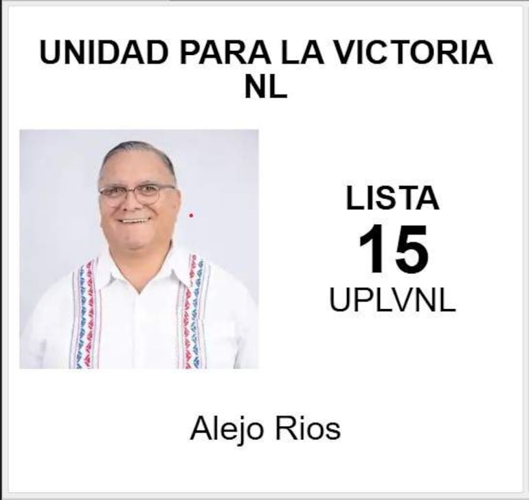 Hombre con camisa blanca y gafas, asociado a la lista 15 de Unidad Para la Victoria, presenta una expresión feliz.